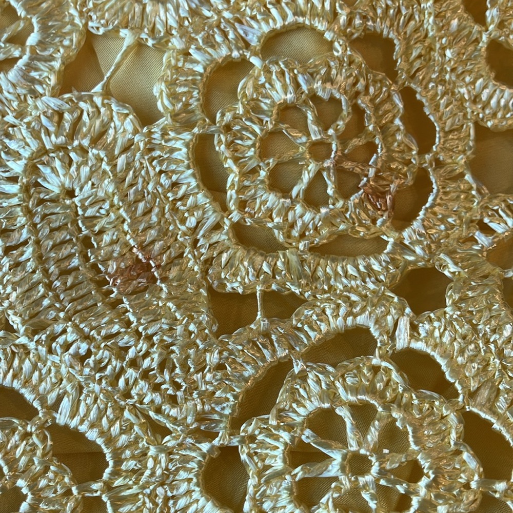Vintage 60s Bright Yellow Shimmery Lace Two Piece Bell Bottom Pant Set As Is - Picture 4 of 9